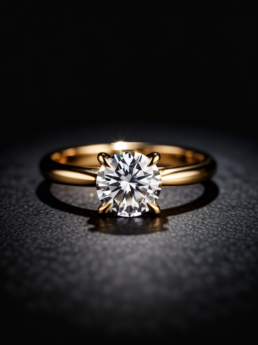 Luxury gold diamond ring on dark background