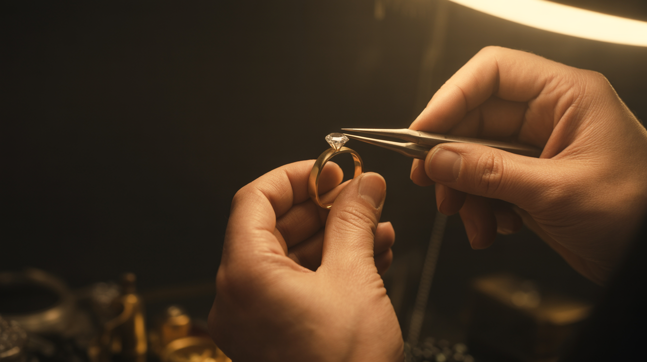 Master jeweler performing precision diamond setting with professional tools
